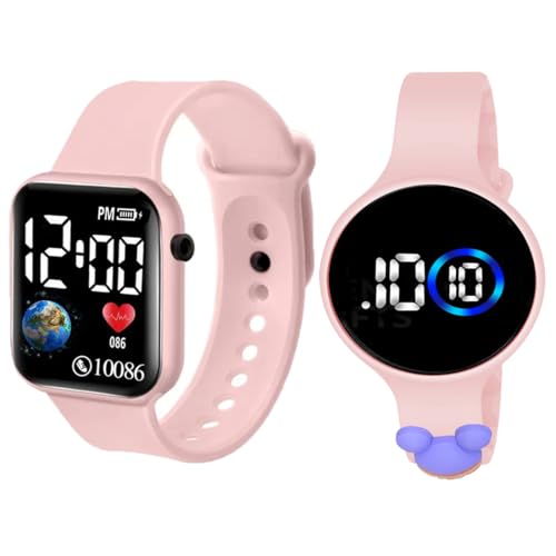 Image of GOLDENIZE FASHION Waterproof Digital LED Slim Round and Square Touch Colourful Display Wrist Watch for Boys & Girl's Stylish Kids Birthday Gift Digital Watch Combo of 2 Watches