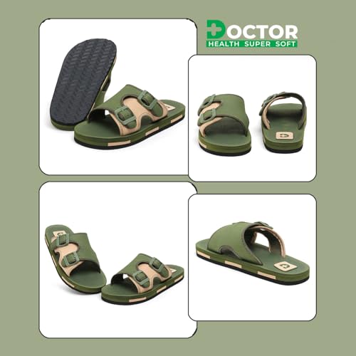 Image of DOCTOR HEALTH SUPER SOFT Men Comfortable Double Strap Slippers with Adjustable Buckles, Cushioned Footbed and Anti Slip Sole, Casual Everyday Wear Sliders for Indoor and Outdoor Use