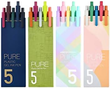 Kaco 20 Retractable Gel Ink Pens New Set( 5 Black Ink + 15 Color Ink) Extra Fine 0.5mm Pencils Inks for Adult Coloring Books Craft Doodling
