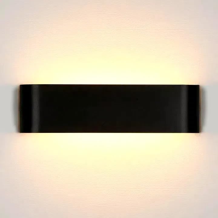 Lightess 16W Lampada da Parete Interno LED, Applique da Parete Nero, Illuminazione Moderna per Camera Soggiorno, Allumialdonio Puro con Luce IP44, Bianco Caldo, 30cm