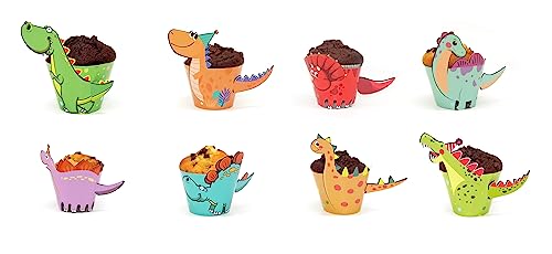 41-teiliges Dinosaurier-Kuchenaufsatz-Set – Für Mottopartys, Bunt & Kindgerecht, Aus Pappe & Bambus