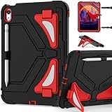 Scnioy Case for iPad (A16) 11th Generation 2025, iPad 10th Generation Case 2022, Kids Friendly i Pad 10th Gen Cover with Multi Angles Kickstand Shoulder Strap Screen Protector 11/10.9 Inch, Black Red