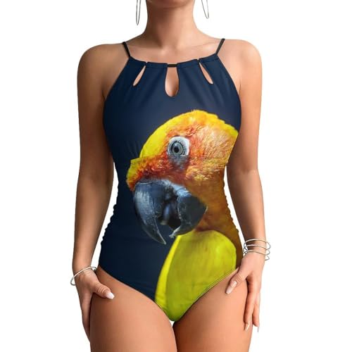 Ventre plat assuré avec le maillots de bain une pièce perroquet jaune