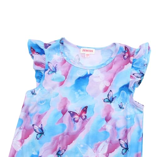 Image of JESKIDS Girls Short Sleeve Shirts Ruffle Tie Front Unicorn /Tie Dye Print Summer Tee Tank Tops 3-11 Years