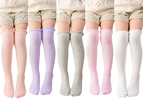 Image of Little Girl's Knee High Socks Over Calf Kids Overknee Stockings Bow Style