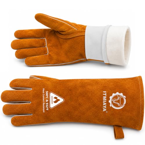 Premium Welding Gloves 16 Inch, 932°F Heat Resistant Split Leather, XL