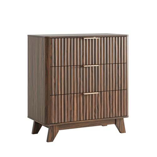 Bonnlo Commode 3 Tiroirs en Couleur Noyer, Meuble de Rangement Style Moderne, Meuble Profondeur 35cm, Buffet Petit pour Chambre, Bureau, Salon, Entrée, 70 x...
