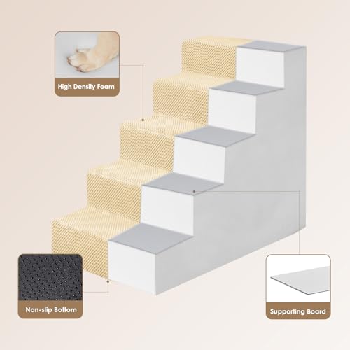 Image of EHEYCIGA Dog Stairs for High Bed 22.5 inch H, 5-Step Dog Steps for Bed, Pet Steps for Small Dogs and Cats, Non-Slip Balanced Pet Ramp Indoor, Graige