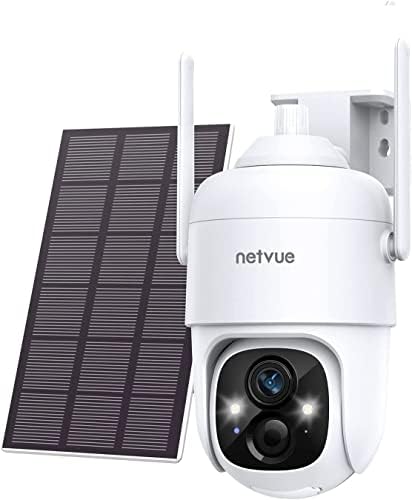 NETVUE Solar Security Cameras Wireless Outdoor 3MP Camera 2.4G WiFi 360° View PTZ. Strobe Light/Spotlight Home Security System with Motion Detection and Siren, Two-Way Audio, Color Night Vision