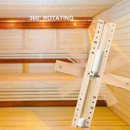 Sauna Hourglass Sand Timer 15 Minute, 15 Min Wood Rotating Sand Watch, White Sand Clock, Large Reloj De Arena, Hear Resistant Wood Hour Glass Sandglass for Sauna SPA Room