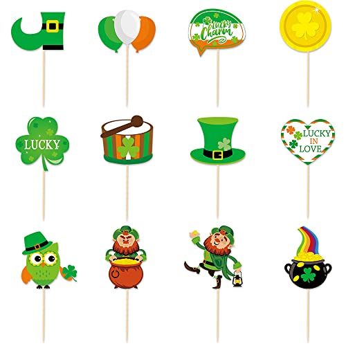 Dtzzou 24 Pieces Shamrock Clover Cupcake Toppers Gold Pot Coin Rainbow Cake Toppers For St Patrick's Day Irish Theme Party Favor Supplies #TOP5