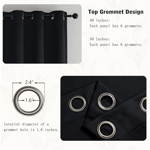 Image of Simplebrand Halloween Black Extra Long 10ft Curtains for Patio 120 Inches Long 2 Panels Set, Room Darkening Solid Thermal Insulated Energy Saving Grommet Window Treatment Curtains Drapes, 50 Wx120 L