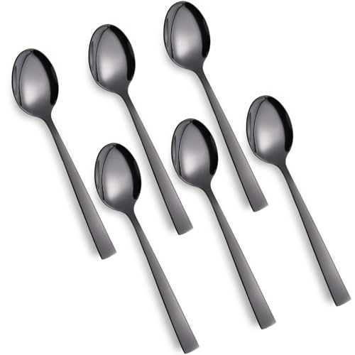 Kucensi Set di 6 cucchiaini da tè in acciaio inox, 14 cm, cucchiaini da caffè, piccoli cucchiai con manico quadrato per feste, casa, ristorante, sani e lucidati, lavabili in lavastoviglie (nero)