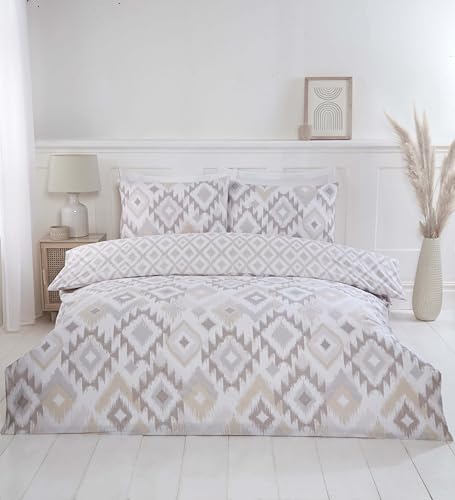 Rapport home Juego de funda nórdica reversible para cama individual (135 x 200 cm), estampado ikat, ropa de cama suave y de fácil cuidado, aspecto tejido natural, transpirable y ligero, estilo bohemio