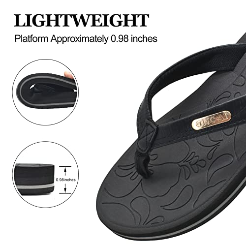 Oncai Flip Flops For Women Yoga Mat Non-Slip Thong Sandals Summer Beach Slippers With Arch Support Black Size 10 #TOP3