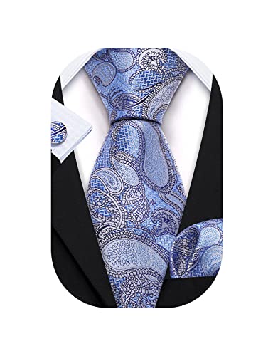 Image of Barry.Wang Paisley Tie Fashion Set Hanky Cufflinks Neckties for Men Woven Silk