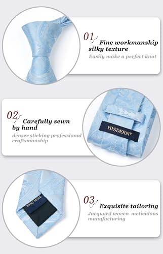 Image of HISDERN Ties for Men Paisley Floral Mens Ties and Pocket Square Cufflinks Set Classic Business Necktie Handkerchief