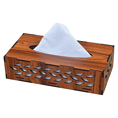 Image of KBR Wooden Tissue Paper Box | Decorative and Stylish Wooden Tissue Holder Stand for Car, Home, Office Desk, Resturant and Cafeteria (Rectangle)
