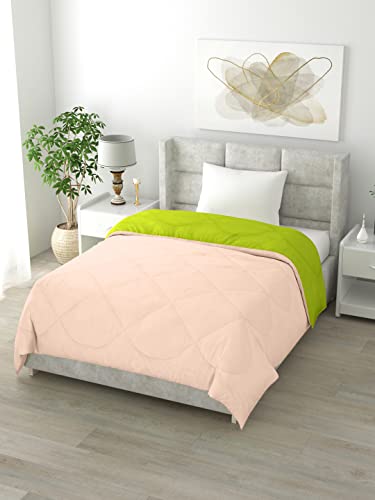Image of Clasiko Reversible Single Bed Comforter; 60x90 Inches; 200GSM; Material - Cotton; Reversible; Color - Peach & Green; Pack of 1;