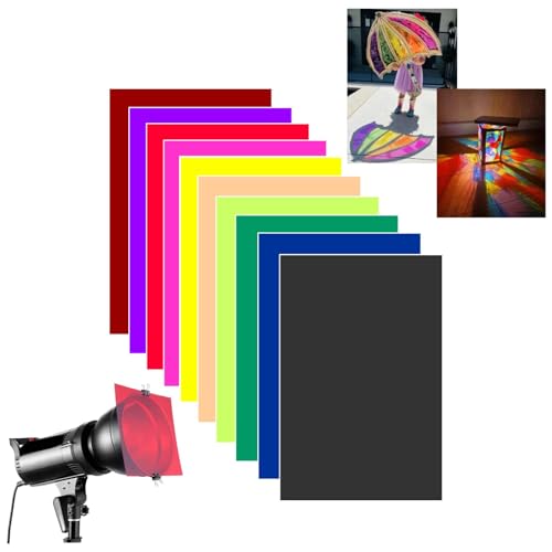 Correction Lighting Gels Sheets, 10 Colors, Colored Film Transparent Light Gels for Photography Led Reading Photo Studio Flashlight Video (10 Pcs)