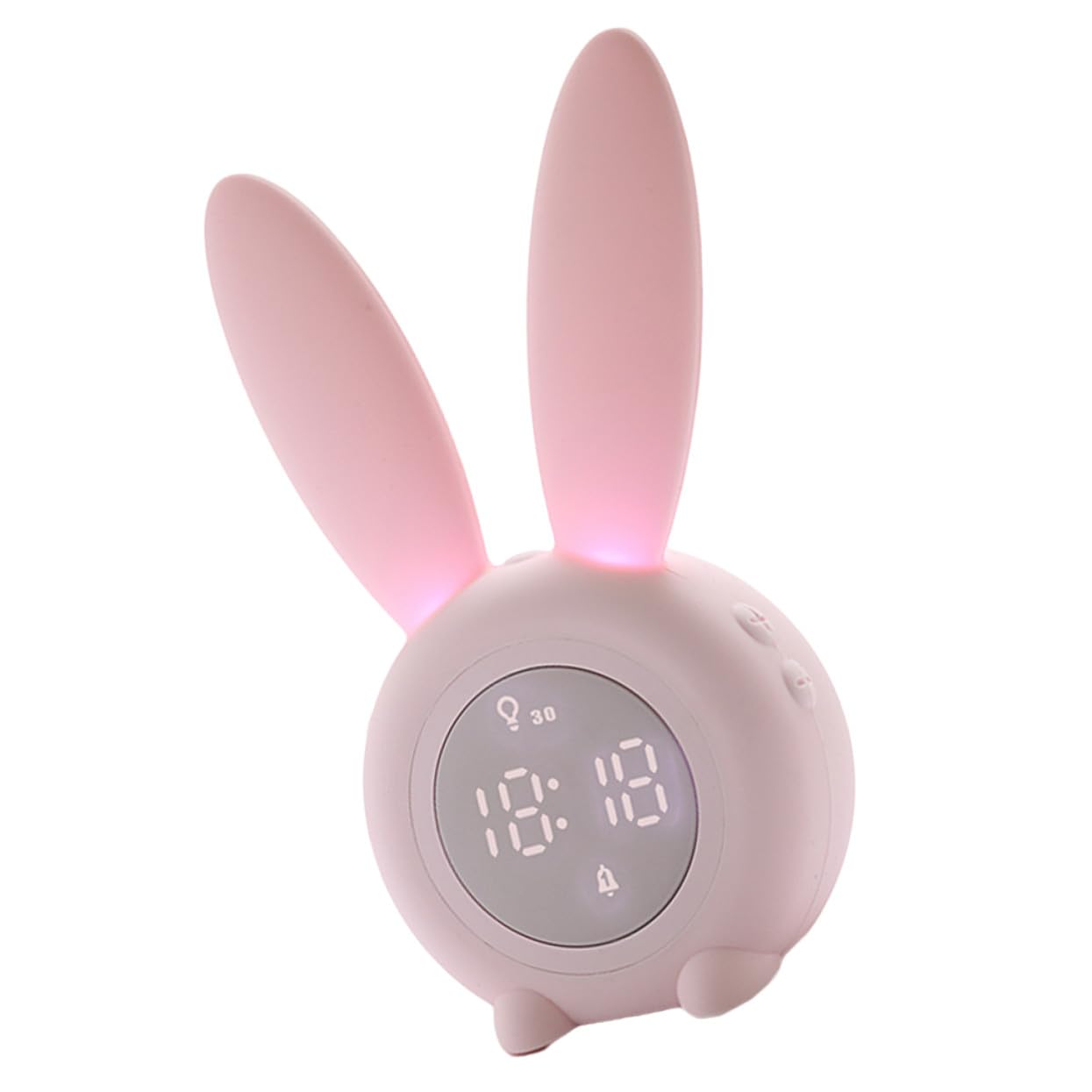 Réveil Mignon Lapin à Oreilles, Veilleuse LED Rose, Mini Horloge