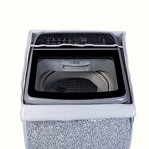 Image of Classic Top Load Washing Machine Cover Suitable For Whirlpool 360 / Stain Wash Back Panel 6 Kg, 6.5 Kg, 7 Kg, 7.5 Kg (58cmsX58cmsX97cms, White & Grey)