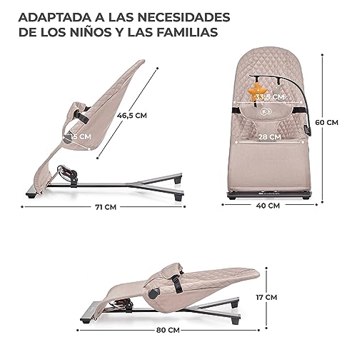 kk Kinderkraft MIMI Hamaca bebé, Balancin para bebés 0-9 kg, Plegado Compacto, Reclinable con una sola mano, Movimiento natural, Arco con juguetes, Materiales suaves, Fácil de limpiar, Beige