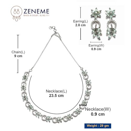 Rhodium-Plated Leaf & Circular Necklace With Earrings Set