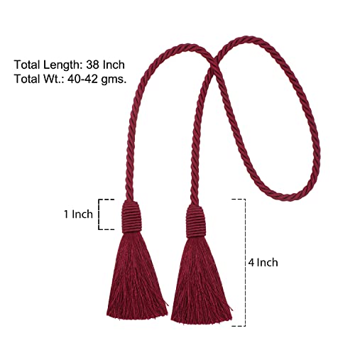 Image of 4 Pack Curtain Tiebacks Handmade Decorative Curtain Holdbacks Rope with Tassel - Burgandy