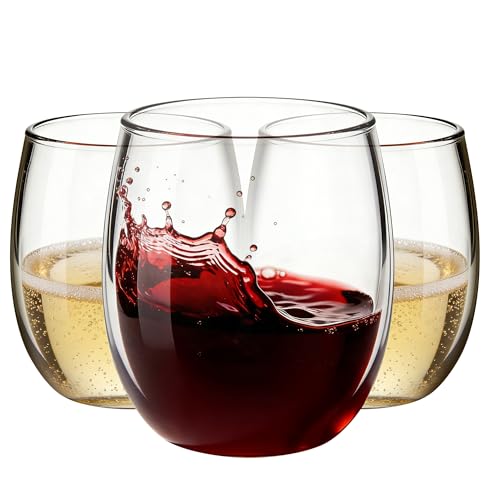 24 Pack 12oz Plastic Stemless Wine Glasses, Disposable Clear Wine Cups - Shatterproof, Unbreakable & BPA-Free, Recyclable Drinkware for Wedding Reception, Birthday Party, New Year, Holidays & Events