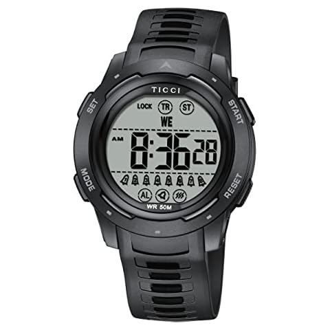 TICCI Men Women Unisex 8 Alarm Vibrating Watch Medication Aids Vibra Alert Pill Reminder Big Digits Waterproof (Black) Cover