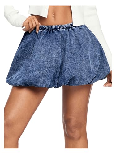 Milumia Women's Denim Bubble Mini Skirt Y2k Low Waist Ruffle Flared Jean Skirts3
