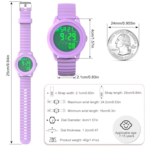 Image of Edillas Kids Digital Watch 7-Color LED Light Waterproof Wristwatch Ideal for Children