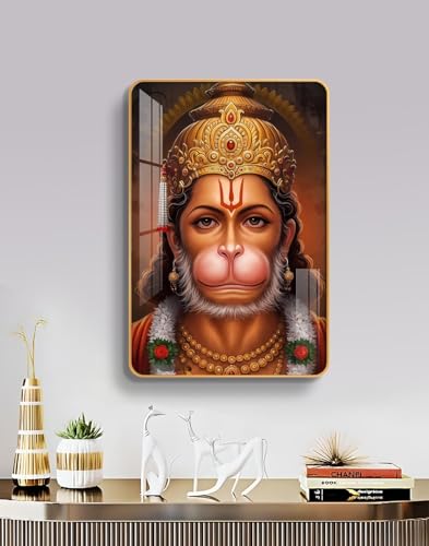 Image of The Next Decor Lord Hanuman Ji Wood Glass Finish Wall Art Decorative Painting for Living Room, Bedroom, Dining Room (Size: 18x12 Inches)