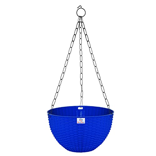 Image of Heat Home Plastic Hanging Flower Pot for Balcony & Railing Set (Blue, Set of 7)