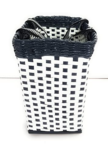 Image of Paperus, Medium, White & Grey, Lunch Bag, Picnic Basket, Carry Bag, Tiffin Basket for Office, Rectangular, Eco-Friendly, Handmade, of Paper Ropes, in Inch 11 H, 12 L, 6 Wide Base