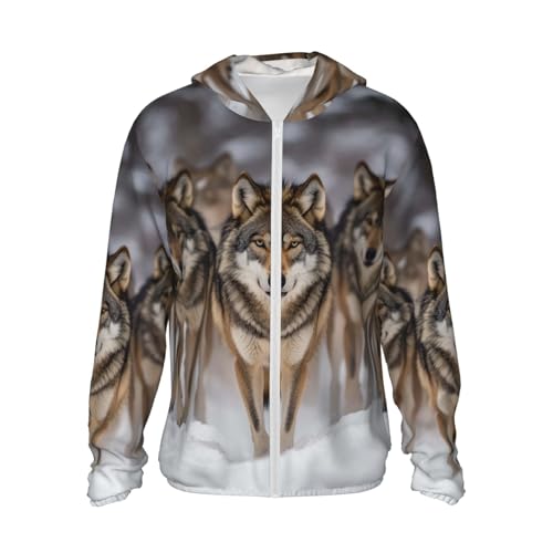 UPF 50+ Sun Protection Hoodie Long Sleeve pack of wolves Sun Shirt Rash Guard Fishing Shirts for Men