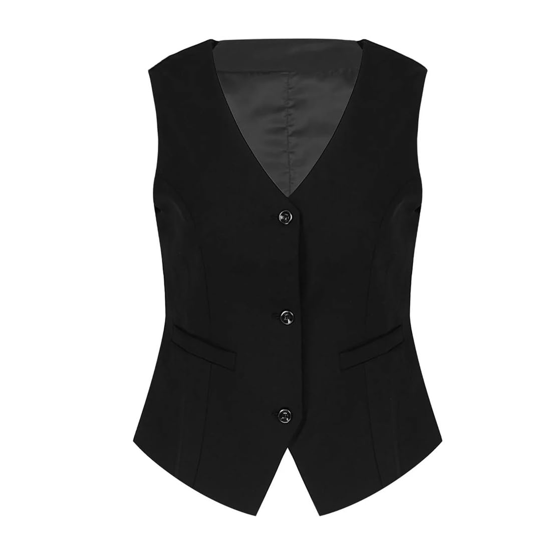 Wjnvfioo Chalecos formales para mujer, con botones, sin mangas, elegante, para oficina, trajes clásicos, chaleco, ropa de trabajo