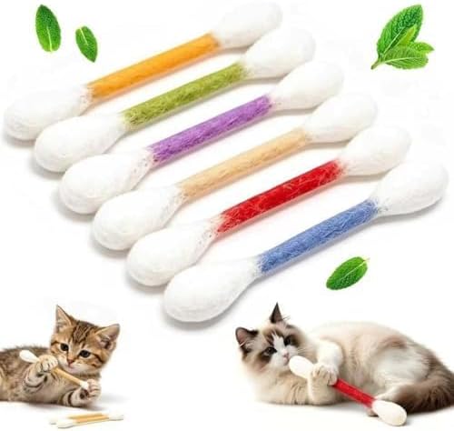 YeahBoom patyczki higieniczne dla kotów, 6 sztuk Q Tip Cat Toy z kocimiętką, interaktywne patyczki higieniczne dla kotów, urocze patyczki do żucia dla kotków, odpowiednie do zabawy i