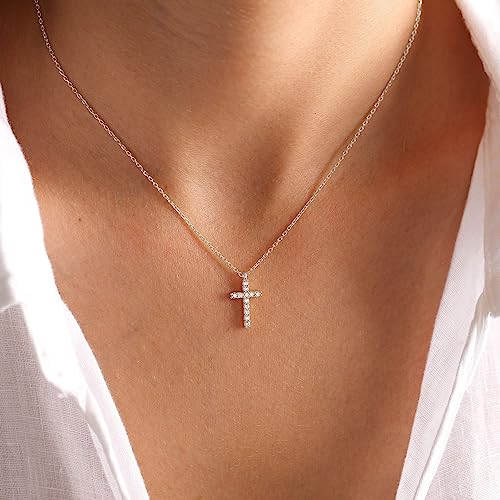 Fesciory Cross Necklace for Women, 14K Gold Plated Cross Pendant Dainty Layered Chain Necklace Jewelry Gifts(Diamond Cross(Gold))2