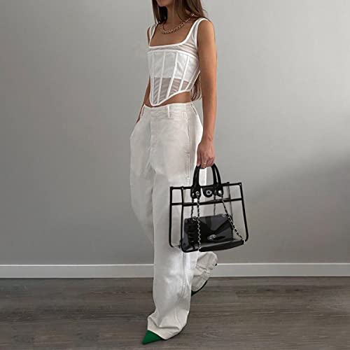 Large Clear Tote Bag Stadium Approved Women Clear Purse for Stadium Events Crossbody 2 in 1 Shoulder Work Bag