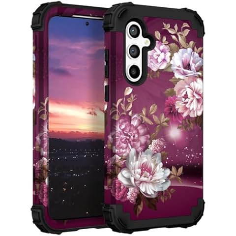 Hocase for Galaxy S24 FE Case, Heavy Duty Shockproof Protection Soft Silicone Rubber+Hard Plastic Bumper Hybrid Protective Case for Samsung Galaxy S24 FE (6.7") 2024 - Royal Purple Flowers Cover