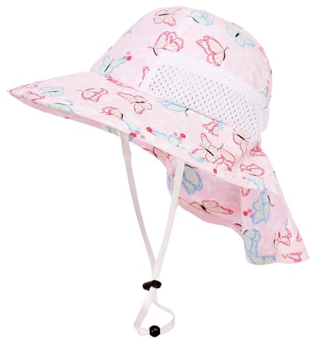 CHUNG Baby Sun Protection Hat Summer Toddler Adjustable UPF 50+ Wide Brim Neck Flap Beach Caps Boys Girls 1-12 Years Kids