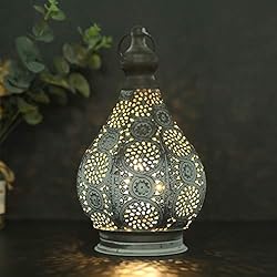 Lamparas Arabes JHY DESIGN Lámpara de Mesa 30cm de Metal Alimentada Por Batería Estilo Marroquí-árabe Decorativo la Mesa Lámpara Inalámbrica con Bombilla de Estilo Edison Funciona con Pilas para Interior y Exterior