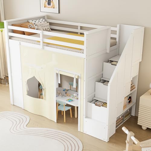 Harper & Bright Designs Stairway Twin Size Loft Bed with