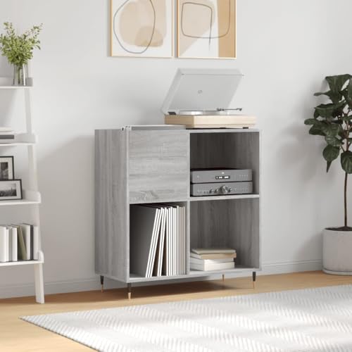 Estantería para discos LP y mesa de tocadiscos en madera gris Sonoma 2