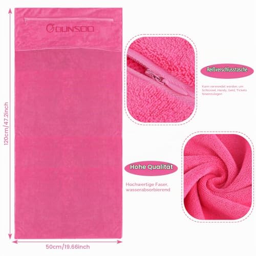 DUNSOO Fitness Handtuch I 120x50cm I Mikrofaser Sporthandtuch mit Reißverschlusstasche für Fitnessstudio und Training I Gym Handtuch (Rosa) – Ansicht 4