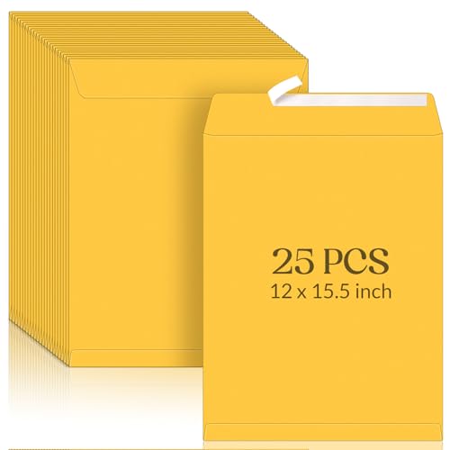 Dunzoom 25 Pcs Jumbo Large Kraft Envelopes 15.75 x 12 Inches, Gold