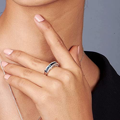 Jewelili Sterling Silver 1/10 Cttw Natural Miracle Plated Blue and White Round Diamond Anniversary Ring2