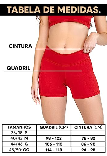 Short Fitness Curto Dyeu Cós Alto Suplex Liso Academia Feminino (M, Vermelho)